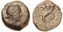 EGYPT, Cleopatra VII, 51-30 BC, Æ11, of Paphos, her head r/Double cornucopiae, VG, centered, dark brownish patina, sl coarse, portrait hazy but visibl...