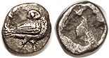 EION, Obol, c. 500-437 BC, Goose stg r, head left/rough incuse; .90 g; VF+, cent...
