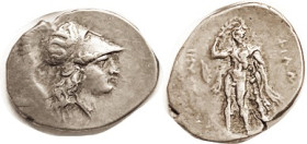 HERAKLEIA, Didrachm, 281-278 BC, Athena head r, Skylla on helmet/ Herakles crowning self, aplustre, SNG ANS 84; ex DNW 3/04 as VF, it is Choice VF, we...