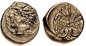 KATANE, Æ10, Onkia, 415-404 BC, River God Amenanos hd l./winged thunderbolt, Ex ...