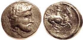 KRANNON, Æ18, 4th cent BC, Poseidon head r/horseman r; AVF, obv well centered & bold, rev sl off-ctr & crude; glossy dark patina. (A GVF realized $671...