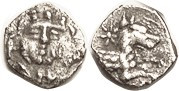 LARANDA, Obol, 324-323 BC, Herakles head facg, w/club/wolf forepart r, star abov...