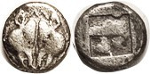 LESBOS, 1/12 Stater or Diobol, 1.15 gram, c.500-450 BC, 2 boar hds face-to-face,...
