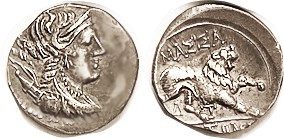MASSALIA, Drachm, c.250 BC, Artemis bust r/Lion stg r, Delta-T below; VF+, rev s...