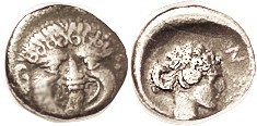 NEAPOLIS (Macedon), Hemidrachm, 424-350 BC, Facing Gorgoneion/nymph head r, lgnd around, S1417; F-VF, rev centered somewhat low, good metal with darki...