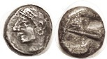 PHOKAIA, Diobol, c.521-478 BC, Archaic female head l./ 4-part incuse; F-VF, reasonably centered with nice clear head. (A VF sold for $310, Davisson 10...