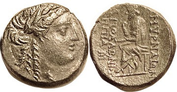 SMYRNA, Æ21, c. 105-95 BC, Apollo head r/ Homer std l, magistrate Apollonios; VF...