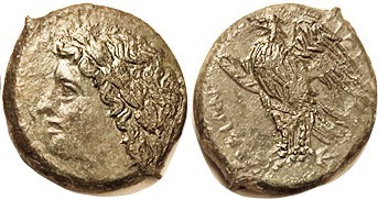 SYRACUSE, Hiketas, 288-279 BC, Æ22, Zeus Hellanios hd l,/Eagle l, S1212; VF, nrl...