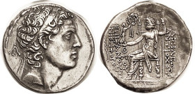 SYRIA, Antiochos IV, 175-164 BC, Tet, His head r, AB monogram behind/Zeus std l, hldg Victory w/wreath, Ake mint; EF, well centered & struck, minor sm...