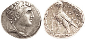SYRIA, Alexander I, 150-145 BC, Tet, of Tyre, Bust r/ Eagle stg l, club, to rt Gamma-Xi-P/AC; AVF, sl narrow flan, obv well centered, rev sl off-ctr, ...