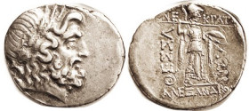THESSALIAN League, Stater, 196-146 BC, Zeus head r/Athena stg r, Magistrates Menekrates & Alexandros; VF+, obv centered to left but head complete with...