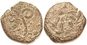 Pontius Pilate, Prutah, H-1342, Lituus & lgnd/LIZ in wreath; F, not badly center...