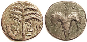 First Revolt, Middle Bronze (Æ24), Palm tree/Vine Leaf, H-1437, conservatively graded as F, centered, sl strike wkness, main features bold, smooth med...