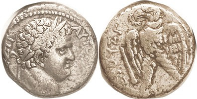 Titus, Caesarea Maritima, Tet., bust r/Eagle l, club at left, Pr.141; F+ sl off-...