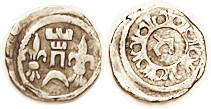 Hungary, Bela IV, 1235-70, Ar Denar, Castle betw lises/ Hebrew letter in wreath,...