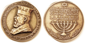 Medal, 1938, Rabbi Joseph Herman Hertz bust l., Hebrew lgnd around/Menora & English lgnds, 34+ mm bronze; Nicely toned VF. (An example of this exact m...
