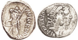 Mn. Cordius Rufus, 46 BC, Den, Cr.463/1a, Sy.976, Conjoined hds of Dioscuri r/ Venus stg l; F-VF, sl off-ctr, typical sl crudeness of strike, good met...