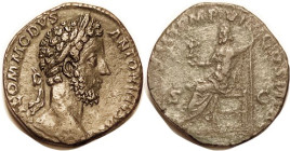 COMMODUS, Sest, TRP VIII IMP VI COS IIII PP, Jupiter std l; VF+/AVF, sl squared flan, obv has smooth medium brown patina & excellent portrait with bol...