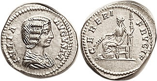 JULIA DOMNA, Den, CERERI FRVGIF, Ceres std l; Virtually Mint State & choice, wel...