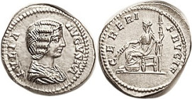 JULIA DOMNA, Den, CERERI FRVGIF, Ceres std l; Virtually Mint State & choice, well centered & struck, good lustrous silver. (A "Superb EF" brought $840...
