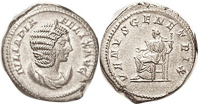 JULIA DOMNA, Ant., VENVS GENETRIX, Venus std l, EF, well centered on sl ragged f...