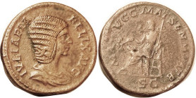 JULIA DOMNA, Sest, under Caracalla, MAT AVGG MAT SEN M PATR, Julia std l, RIC 588; VF+/AVF, well centered on a big round flan, medium brown patina, a ...