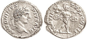 CARACALLA, Den., PONTIF TRP X COS II, Mars adv r w/trophy & spear; AEF/VF+, centered, sl crudeness, sl edge crack/split, well-detailed younger portrai...