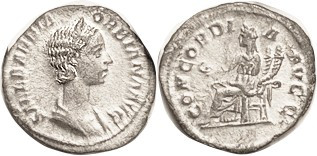 ORBIANA, Den, CONCORDIA AVGGM, Concordia std l; VF, centered, obv lgnd sl soft, ...