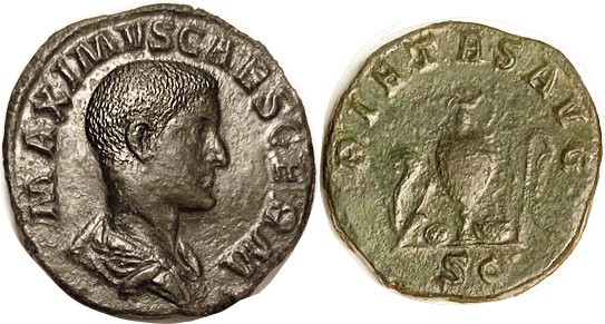 MAXIMUS, Sest, PIETAS AVG, Jug etc, AEF/VF, well centered & struck, glossy dark ...