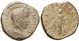 GORDIAN III, Sest, LAETITIA AVG N, Laetitia stg l, AVF, centered on sl squared flan, sm edge irregularity at rev top, lgnds complete, sl thick greenis...