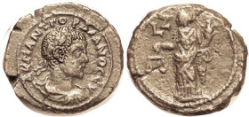 GORDIAN III, Egypt, Tet., Dikaiosyne stg l, LZ, VF, nrly centered on large flan, medium brown patina, edge splits, minor touches of roughness, strong ...