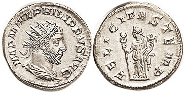 PHILIP I, Ant., FELICITAS TEMP, Felicitas stg l; Choice EF, well centered & stru...