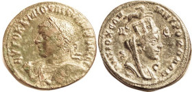 PHILIP I, Antioch, Æ30, Bust left with spear & shield (scarce)/Tyche head r, ram above; Nice VF, centered, full lgnds, good dark green patina with sl ...