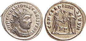 DIOCLETIAN, Ant, types as last, K-Gamma; Choice EF, perfect centering on large flan, lustery steely-brown tone, portrait fully sharp. (A Ch. EF brough...