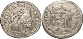 MAXIMIAN, 2nd reign, Follis, CONSERV VRB SVAE, Roma std in 6-column temple, TT; EF, well centered, fully struck with portrait very sharp, glossy dark ...