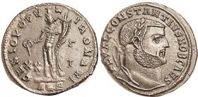 CONSTANTIUS I, Follis, GENIO POPVLI ROMANI, Genius stg l, Gamma/XXI/ALE; EF, obv a hair-off ctr, full lgnds, smooth dark brown, well struck with portr...