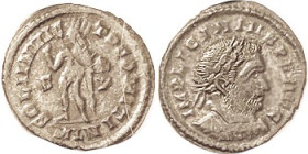 LICINIUS I, Reduced Follis, SOLI INVICTO COMITI, S-P/ MLN; VF, well centered, medium brown with hint of underlying silvering, strike somewhat soft ove...
