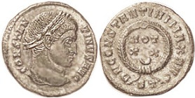 CONSTANTINE I, Æ3, VOT XX & cresc in wreath, lgnd around, ST; AEF, well centered & struck, glossy dark brown, insignificant traces of roughness. (A VF...