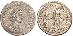 VALENTINIAN II, Æ2, REPARATIO REIPVB, Ruler stg w/ Victory & kneeling girl, *ASISC; VF, well centered on big round flan, grey-brown, lt porosity, port...
