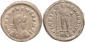 HONORIUS, Æ2, GLORIA ROMANORVM, Ruler stg w/ labarum, SMKA; VF, well centered on full round flan, medium brown patina with minimal graininess, good bo...