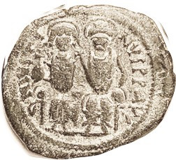 JUSTIN II, Follis, S369, NIKO-u-B, Nice F-VF/VF, nrly centered, dark greenish pa...