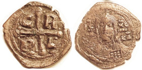 ROMANUS IV, Follis, S-1866, Facg Christ bust/Cross with C-R-P-D; AVF, nrly centered on unround ragged flan, light brown, minimal graininess; Christ's ...