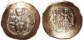 ISAAC II, ELECTRUM Aspron Trachy, S-2002, Virgin std facg/Archangel Michael & Isaac stg; NGC photo-certif as Mint State, Strike 4/5, Surf 3/5, flan cr...