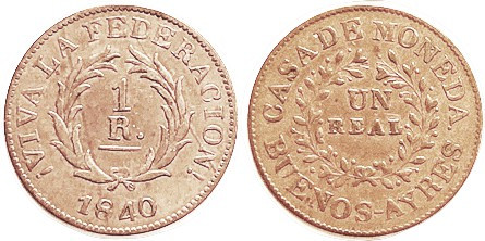 ARGENTINA, Æ Real, 1840, 26 mm, Choice VF+, well struck & problem free. I someho...