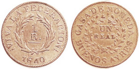ARGENTINA, Æ Real, 1840, 26 mm, Choice VF+, well struck & problem free. I somehow couldn't get the color right on the photos, it is normal lt brown. (...