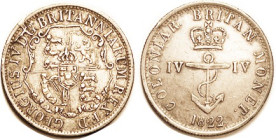 BRIT. WEST INDIES, 1/4 Dollar, 1822, "Anchor Money," Crowned anchor/arms, Nice EF, sm die break at rev edge, medium toning, great detail. (Better than...