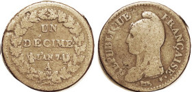 FRANCE, Decime L'An 7-A, 33 mm, Liberty head/lgnds in wreath; VG, few minor faults, decent.