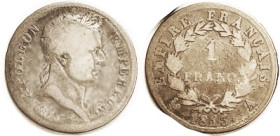 FRANCE, Franc 1813A, Napoleon bust, G, sl wkness at obv edge, bold portrait, ltly toned.