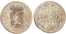 GERMANY, Nassau, 6 Kr 1840, interesting contemporary counterfeit from sl crude dies; VF.