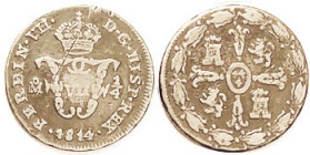 MEXICO, 1/4 Tlaco (1/8 Real), 1814, AF, lt scr, still pretty decent for this; medium brown.